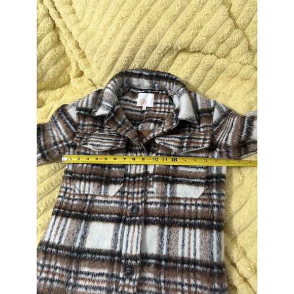 Plaid Brown Burnt Orange Ivory Pea Coat Jacket GB Girls Size 10 - Picture 6 of 10